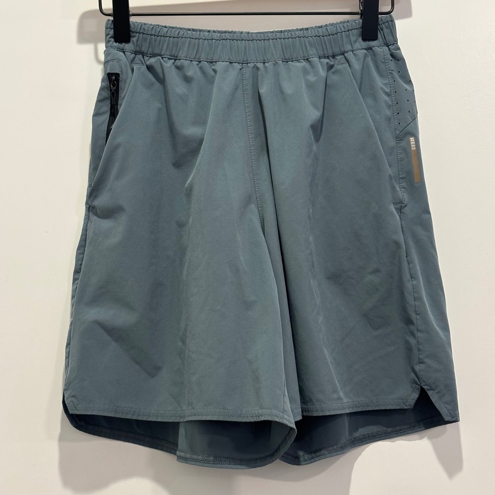 REI Co-op Mens Active Shorts Blue Gray Elastic Waist Zipper Pocket Size Small